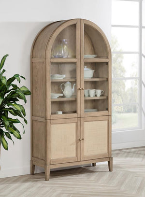  designed to showcase your most treasured items with style. Featuring two wood-framed tempered glass doors