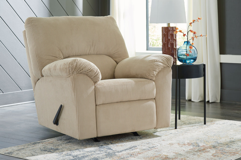 This recliner is a cozy interpretation of casual contemporary style. Its super-soft corduroy makes curling up with a book or your favorite show that much more comfortable. You-'re sure to appreciate its sincere styling and homey approach to relaxation.<br
