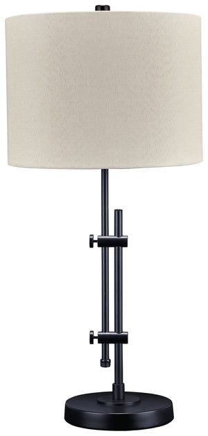 This metal desk lamp features a beautiful black finish that adds a rich accent to your living space. The lamp is elegantly engineered, and is adjustable to provide targeted illumination. Topped off with a crisp white drum shade, this lamp provides a subtl