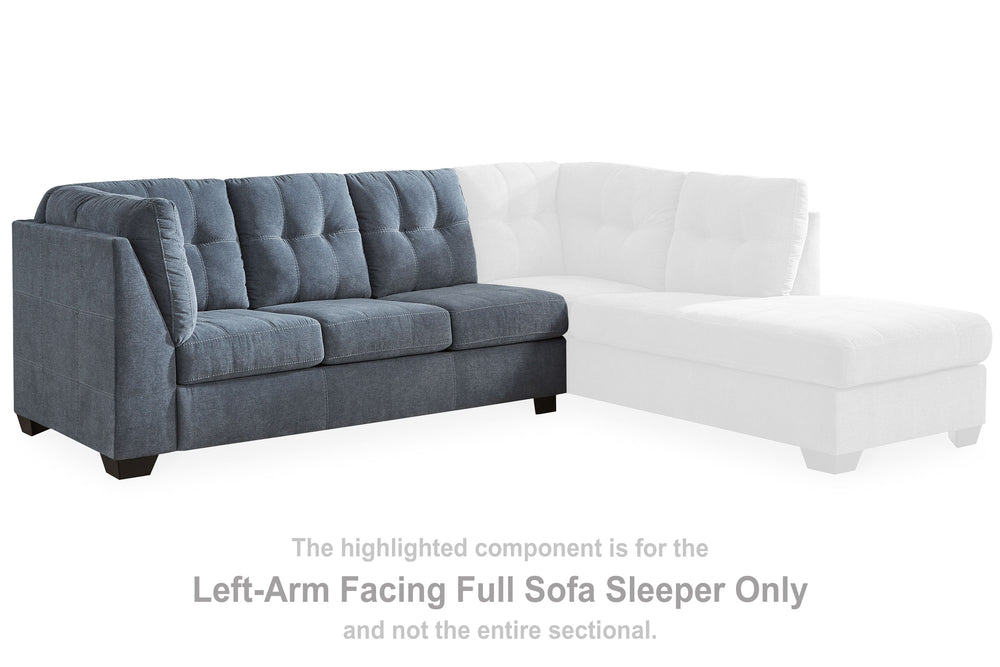 This left-arm facing full sofa sleeper is made with polyester upholstery. Pairs with other items in the series to make a sectional.<br><br><b>Additional Dimensions</b><br><ul><li>Arm height: 38-"</li><li>Seat depth: 23-"</li><li>Seat height: 20-"</li><li>