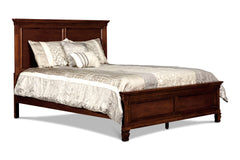 The Tamarack Wood Panel Bed in brown cherry is a true standout, showcasing durable construction with a blend of solid poplar, basswood veneers, and eco-friendly manufactured wood for unmatched strength and longevity. This bed-'-'s versatile transitional s
