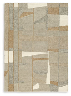 Abstract imagery and a medley of neutral tones give this rug loads of visual interest and a lot of versatility. The hand-tufted pile is rich with feel-good texture. Be it in casual gathering places or formal spaces, it has a look that feels right at home.