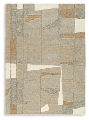 Abstract imagery and a medley of neutral tones give this rug loads of visual interest and a lot of versatility. The hand-tufted pile is rich with feel-good texture. Be it in casual gathering places or formal spaces, it has a look that feels right at home.