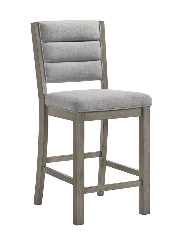 This dining set exudes modern elegance with its counter-height design and a soft grey finish that beautifully complements any contemporary decor. The set features a sturdy, expandable square table that balances clean lines with a rustic wood grain texture