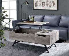 Never leave your couch again. Give your home a distinguished new look with this Throm lift-top coffee table in a gray oak finish. This coffee table offers a spacious surface that conveniently lifts for the ideal multipurpose workspace for you to work from
