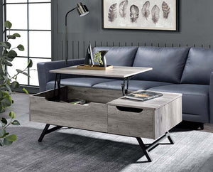 Never leave your couch again. Give your home a distinguished new look with this Throm lift-top coffee table in a gray oak finish. This coffee table offers a spacious surface that conveniently lifts for the ideal multipurpose workspace for you to work from