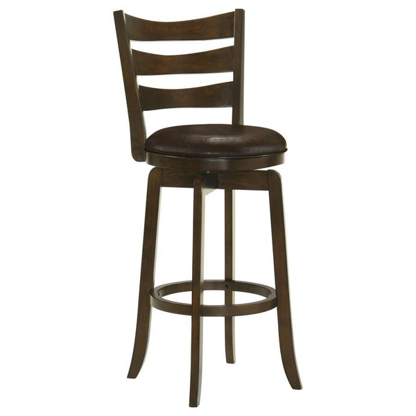 Revel in the timeless charm of this classic wood bar stool, where traditional design and modern functionality blend seamlessly. The 360-degree swivel invites engagement and ease, whether it-'s a casual brunch or an intimate evening. Its distinctive back d