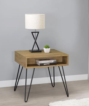 featuring an open shelf for convenient storage. Made from engineered wood with a golden oak scratch-resistant