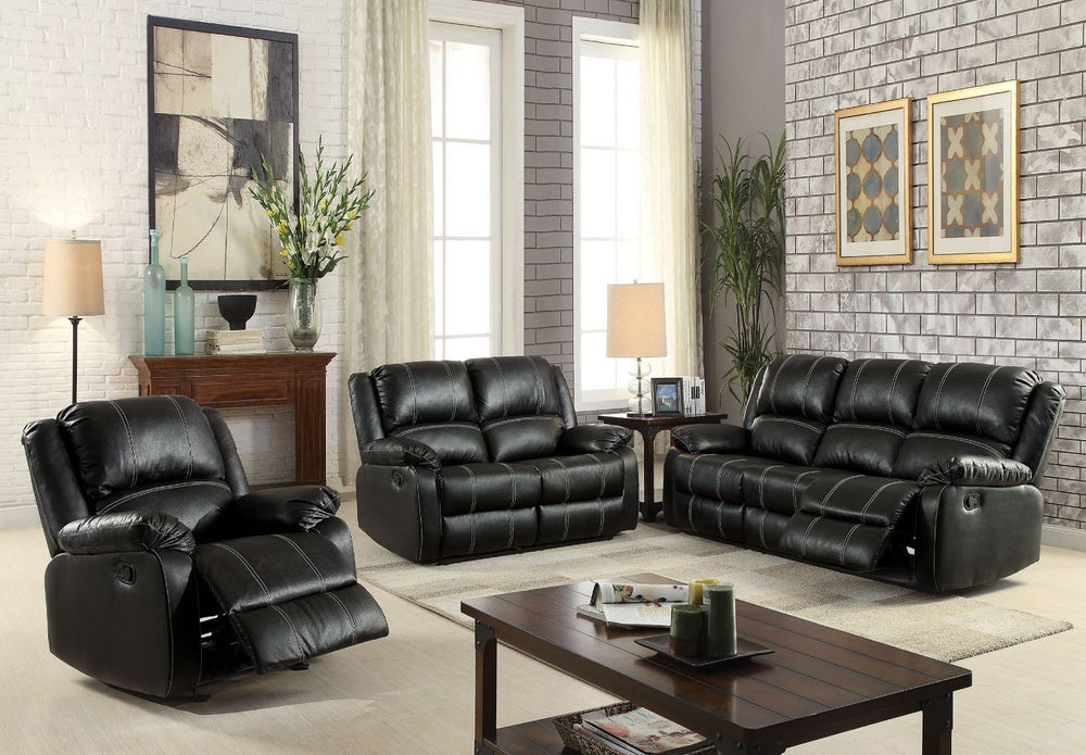 The Zuriel reclining sofa collection is a wonderful choice for any family room, combines luxurious faux leather with the comfort of padded, reclining seating. Comfortable contoured seats, soft to the touch while the reclining footrests offer full leg supp