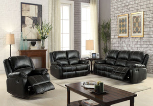 The Zuriel reclining sofa collection is a wonderful choice for any family room, combines luxurious faux leather with the comfort of padded, reclining seating. Comfortable contoured seats, soft to the touch while the reclining footrests offer full leg supp