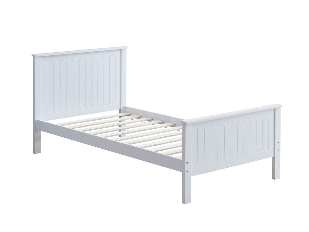 The Bungalow youth bedroom collection will create a clean and refreshing look in your child-'s bedroom. Features beadboard paneling headboard and footboard and perfectly complemented by clean styled cases. Crafted from selected woods and veneers for stren