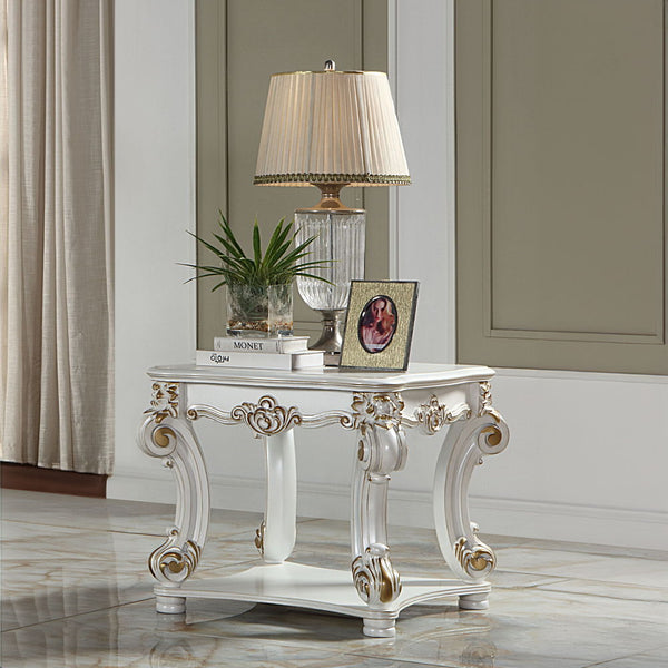 KD Rectangular Table with Scrolled Leg Bottom Shelf Top Apron Scrolled Decor Trim