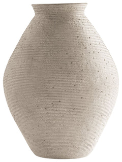 Ribbed textural rings give this vase a wonderful artisanal quality. An antiqued tan finish catches the eye, drawing attention to this elegantly fresh centerpiece.<br/><br/><b>Product Features</b><ul><li>Made of polyresin</li><li>Antiqued tan finish</li><l