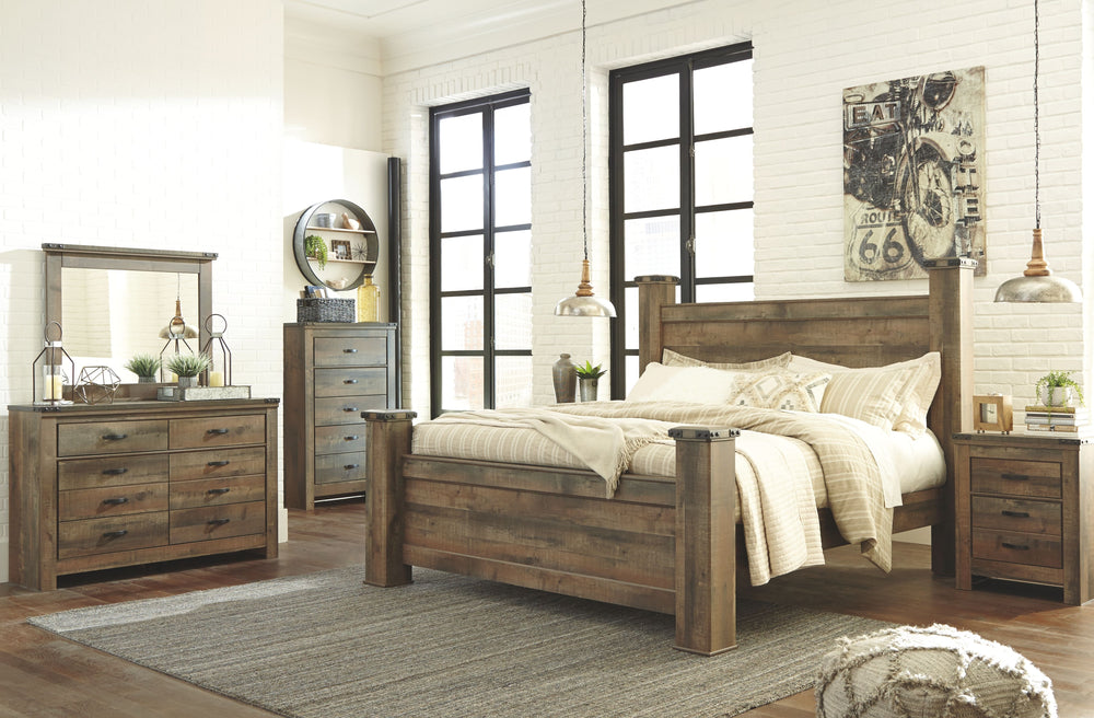Giddy up your style. If youâ€™re a cowboy or cowgirl at heart, this king poster bed matches your authentic sense of taste. Rustic finish, plank details and nailhead trim are an homage to reclaimed barn wood, making for a sophisticated look loaded with cou
