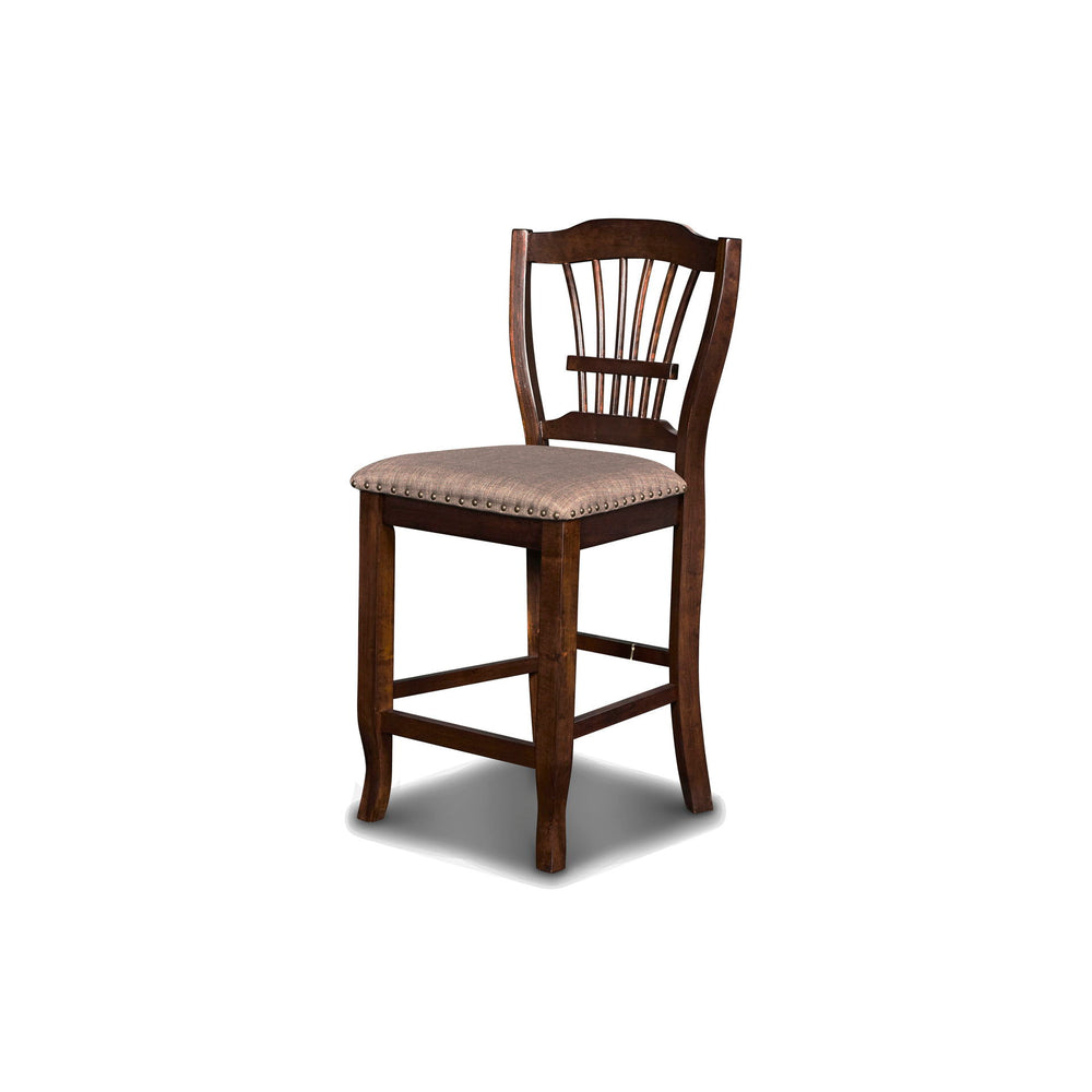 The Bixby Wood Splat Back Counter Height Chairs, available as a set of two, blend traditional elegance with modern functionality, making them a perfect addition to any dining area. Expertly crafted from solid Rubberwood, these chairs are designed for dura