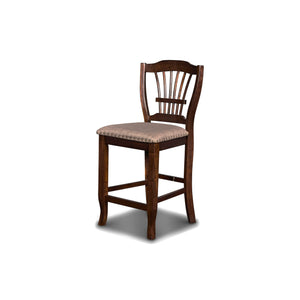 The Bixby Wood Splat Back Counter Height Chairs, available as a set of two, blend traditional elegance with modern functionality, making them a perfect addition to any dining area. Expertly crafted from solid Rubberwood, these chairs are designed for dura