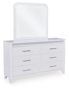 This dresser with mirror is a showstopper, bringing a touch of modern glamour to your sanctuary. A sleek white finish and inset glitter accents create a luxurious feel, while six spacious drawers provide ample storage for your wardrobe. The mirrorÐ²Ð‚â„¢s