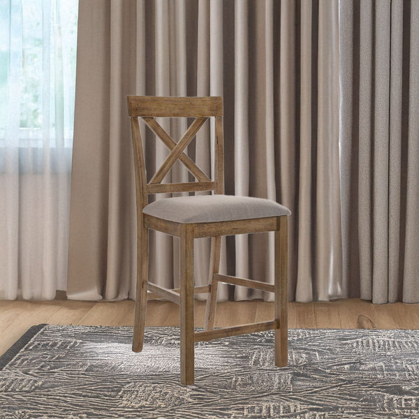 Martha II - Counter Height Chair (Set of 2) - Tan Linen & Weathered Oak