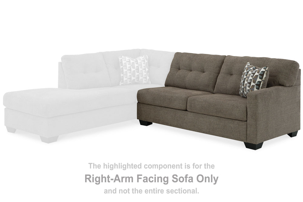 This right-arm facing sofa is made with polyester upholstery. Pairs with other items in the series to make a sectional.<br><br><b>Additional Dimensions</b><br><ul><li>Arm height: 25-"</li><li>Seat depth: 22-"</li><li>Seat height: 20-"</li><li>Top of cushi