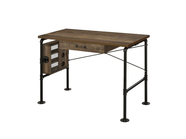 KDâ€¢ Rectangular Writing Deskâ€¢ 1 Storage Drawerâ€¢ Left Facing Storage with 3 Tier Shelf<br/><br/><b>Product Features</b><ul><li>Case: 1Pc/1Ctn</li><li>Finish: Weathered Oak & Black Finish</li><li>Style: Industrial</li><li>Materials: Metal, Veneer (Pap