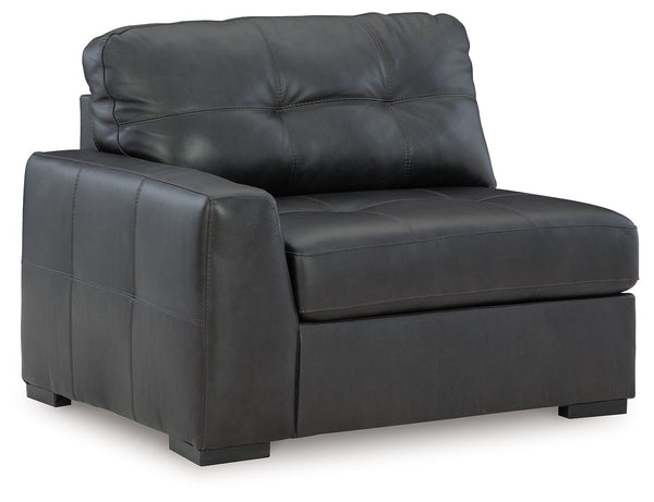 This left-arm facing corner chair is made with a combination of 100% top grain leather and faux leather upholstery. Fully finished on all sides, it pairs with other items in the series to make a modular sectional.<br><br><b>Additional Dimensions</b><br><u