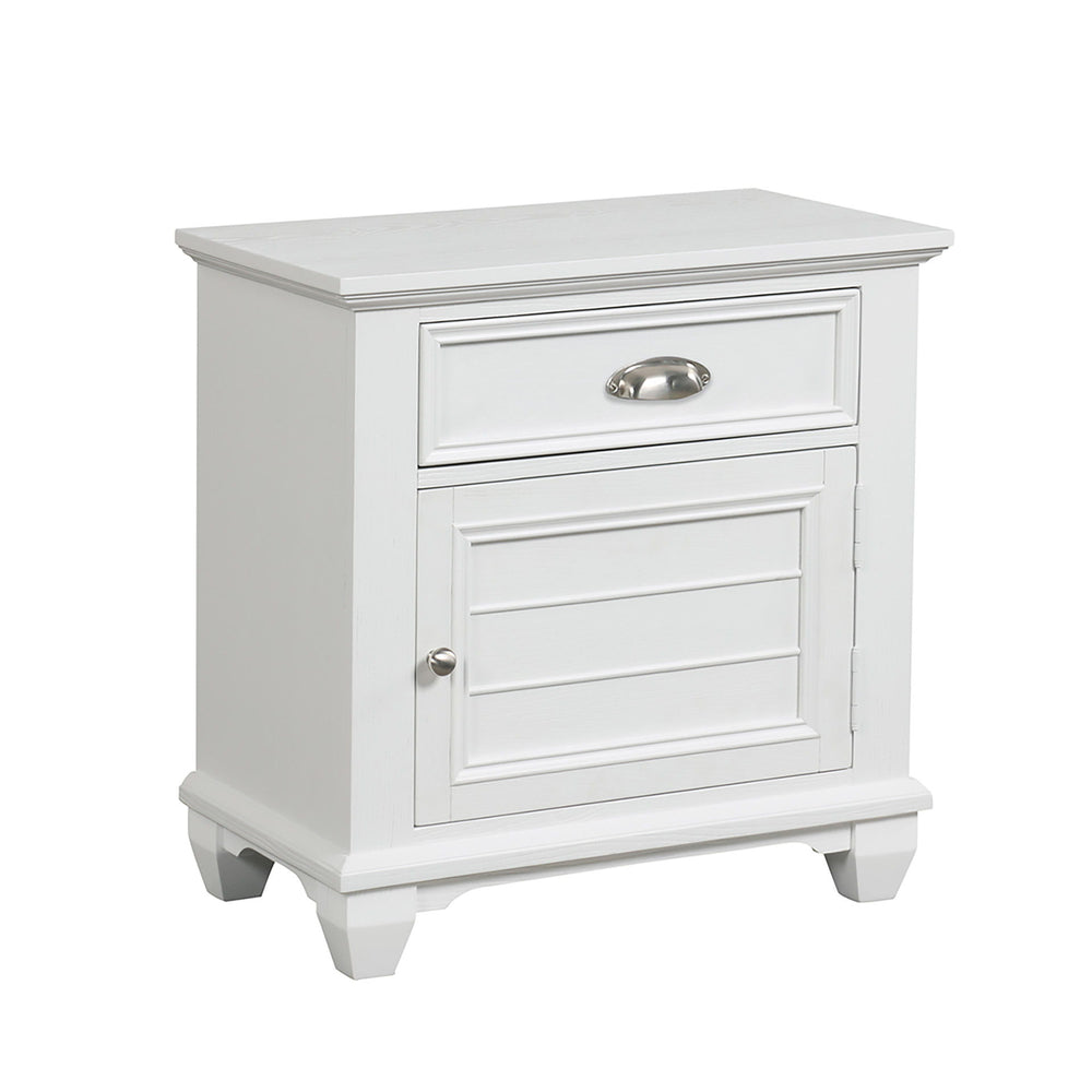 The Jamestown Wood Nightstand in White combines durability, style, and functionality to complement any bedroom decor. Expertly crafted from solid Acacia, premium manufactured woods, and authentic Oak veneers, this nightstand is built to last while maintai