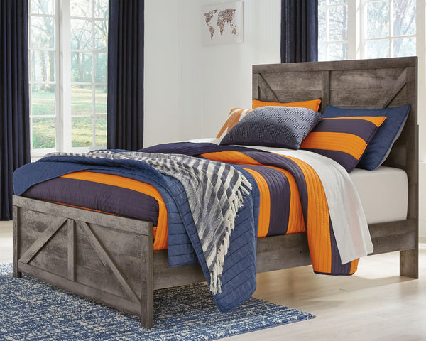 This full panel bed is sure to win your heart with its daring, designer take on modern rustic. The bedâ€™s crisp, clean and minimalist-chic profile is enriched with a striking replicated oak grain with thick plank styling and a weathered gray finish for t