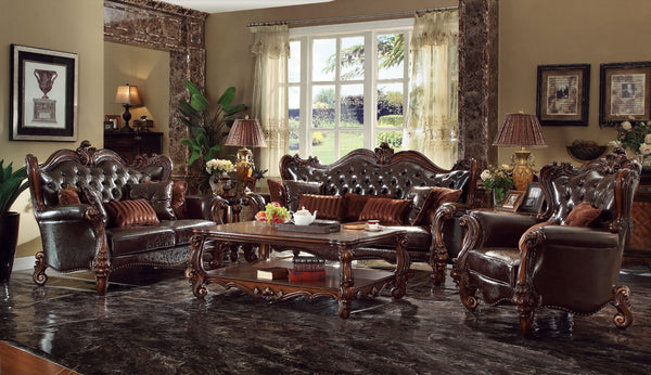 Assembled, w/7 Pillows â€¢ Tight Back & Loose Seat Cushion â€¢ 2 Seat Cushion Reversible?? w/Welted Edge â€¢ Button Tufted/Curved Back â€¢ Rolled/Flared Armrest â€¢ Curved Trim: Back/Crown/ Legs: Scrolled/Leaves Ornamental Details & Nailhead Trim<br/><br/