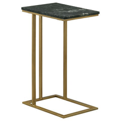 Keep a drink or snack close by as you watch a favorite TV series. This contemporary accent table offers a spacious surface area for mugs, tablets and more with its classically designed marble top. The smooth and polished marble top rests on an iron cantil