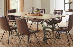  combining rustic charm and industrial flair. Featuring a natural oak grain top with a durable