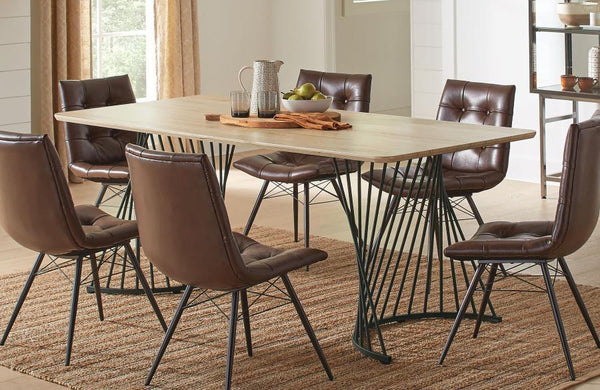  combining rustic charm and industrial flair. Featuring a natural oak grain top with a durable