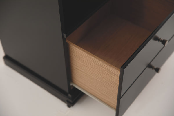  a single deep drawer provides plenty of storage potential. Open cubby provides pretty display space