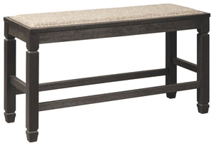 Invite your family into the heart of your home with this upholstered dining room bench. Its tapered legs provide a sturdy foundation, while the counter height design raises the bar on fine dining. With a textured black finish and heavy woven upholstery ac