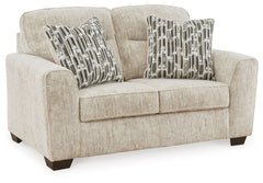 This loveseat speaks to those drawn to fresh, contemporary style with richly neutral appeal. Subtle and sophisticated, the plush upholstery and dark tri-block legs are a natural complement for so many color schemes. Two accent pillows make the seating eve