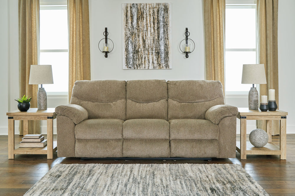 Sincere in its styling, this reclining sofa invites a relaxed sensibility into your space. Its beige upholstery has a universal appeal, with pull-tab reclining making it easy to kick back in comfort. Providing high-quality functionality at an affordable p