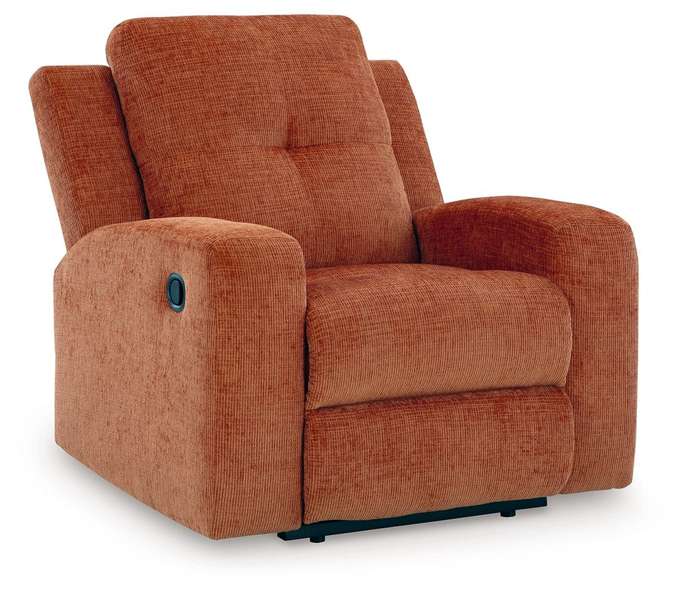 This recliner invites you to a luxuriously soft lounging experience. The chic hue fits right in with contemporary color palettes. A tufted back keeps the look right on trend. Balancing style and function, its pull tab reclining effortlessly takes you to r