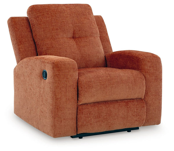 This recliner invites you to a luxuriously soft lounging experience. The chic hue fits right in with contemporary color palettes. A tufted back keeps the look right on trend. Balancing style and function, its pull tab reclining effortlessly takes you to r
