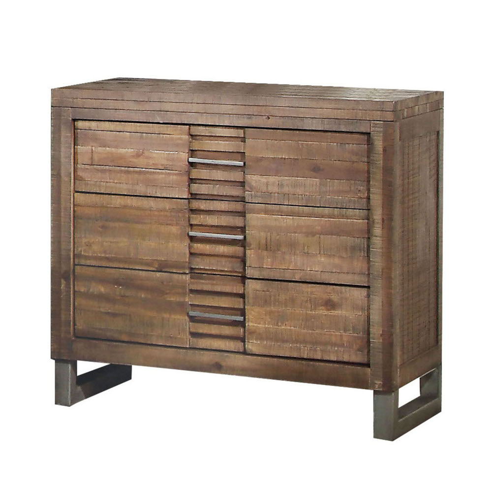 The Andria collection was created to address a trending style in today-'s market while adding some transitional feel by bowing the inset drawers. Use of the slats in the center of the drawer and hardware to match the slats creates a uniform design element