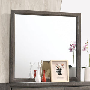  the light wood from this grey square mirror sets it apart from the rest. Constructed of oak
