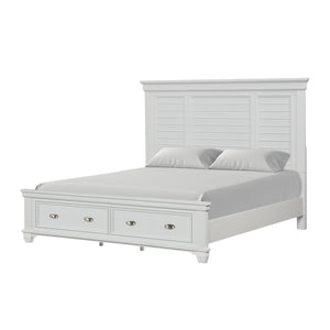 The Jamestown Panel Bed with Storage Footboard in White is a perfect fusion of durability, style, and functionality for your bedroom. This bed is expertly crafted from solid Acacia, premium manufactured woods, and authentic Oak veneers, ensuring long-last