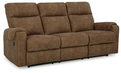 This reclining sofa is your best shot for comfort and total relaxation. Its super soft faux leather, contemporary bustle back and contrast stitching team up for a big win with most any color scheme and room decor. With the pull tab reclining motion, you-'