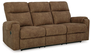 This reclining sofa is your best shot for comfort and total relaxation. Its super soft faux leather, contemporary bustle back and contrast stitching team up for a big win with most any color scheme and room decor. With the pull tab reclining motion, you-'