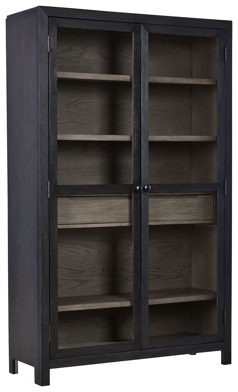Add layers of form and function to your space with this accent cabinet. It-'s draped in a black finish on the outside and a warm gray finish inside, for a classic look that seamlessly transitions from casual to modern styles. The accent cabinet-'s flexibl