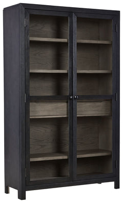 Add layers of form and function to your space with this accent cabinet. It-'s draped in a black finish on the outside and a warm gray finish inside, for a classic look that seamlessly transitions from casual to modern styles. The accent cabinet-'s flexibl