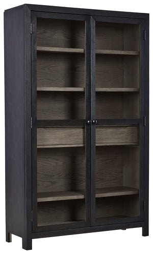 Add layers of form and function to your space with this accent cabinet. It-'s draped in a black finish on the outside and a warm gray finish inside, for a classic look that seamlessly transitions from casual to modern styles. The accent cabinet-'s flexibl