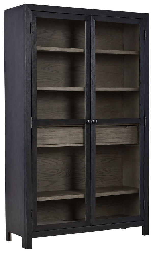 Add layers of form and function to your space with this accent cabinet. It-'s draped in a black finish on the outside and a warm gray finish inside, for a classic look that seamlessly transitions from casual to modern styles. The accent cabinet-'s flexibl