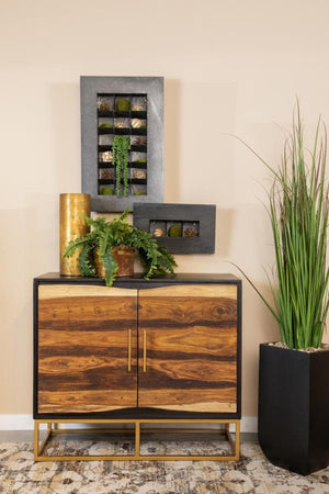  it-'ll instantly captures attention in your living area. Gold hardware with a matching geometric base provides durability and aesthetic flair. Two large