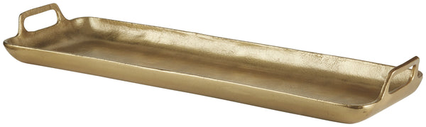 This tray was made for serving up superb style. Goldtone finished cast aluminum sets a sturdy foundation. This is the perfect fashionable piece for quickly adding versatility to your home.<br/><br/><b>Product Features</b><ul><li>Made of cast aluminum</li>