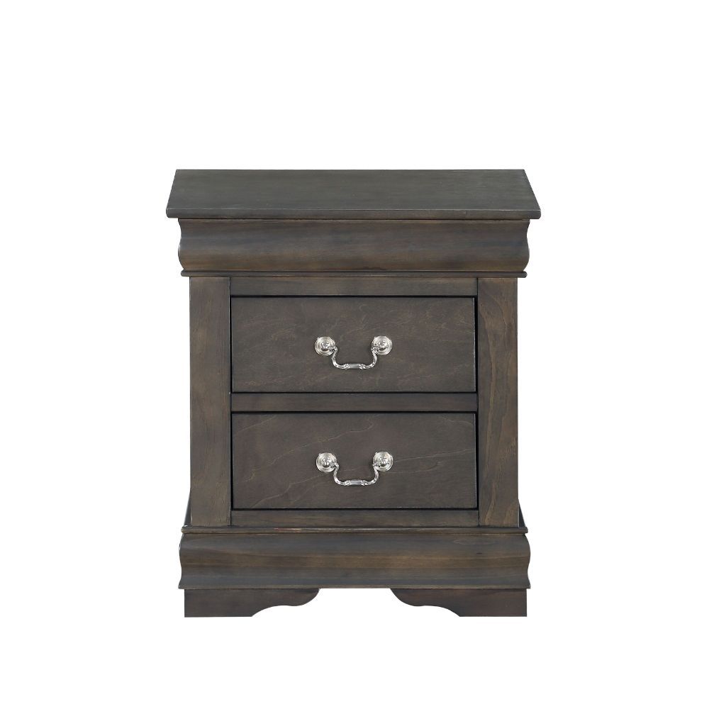 Bring casual elegance into your home with the Louis Phillipe bedroom collection. This two drawers nightstand offers any bedroom a sophisticated look. Finished in a classic finish with metal hardware, the simple moldings and luxurious pull handles add subt
