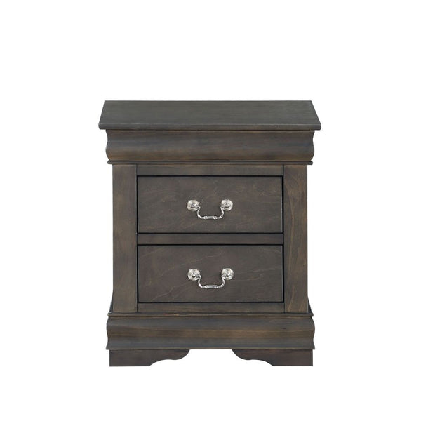 Bring casual elegance into your home with the Louis Phillipe bedroom collection. This two drawers nightstand offers any bedroom a sophisticated look. Finished in a classic finish with metal hardware, the simple moldings and luxurious pull handles add subt